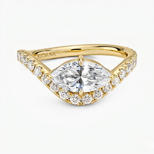 V Shape Chevron Marquise Cut Lab Grown Diamond Engagement Ring