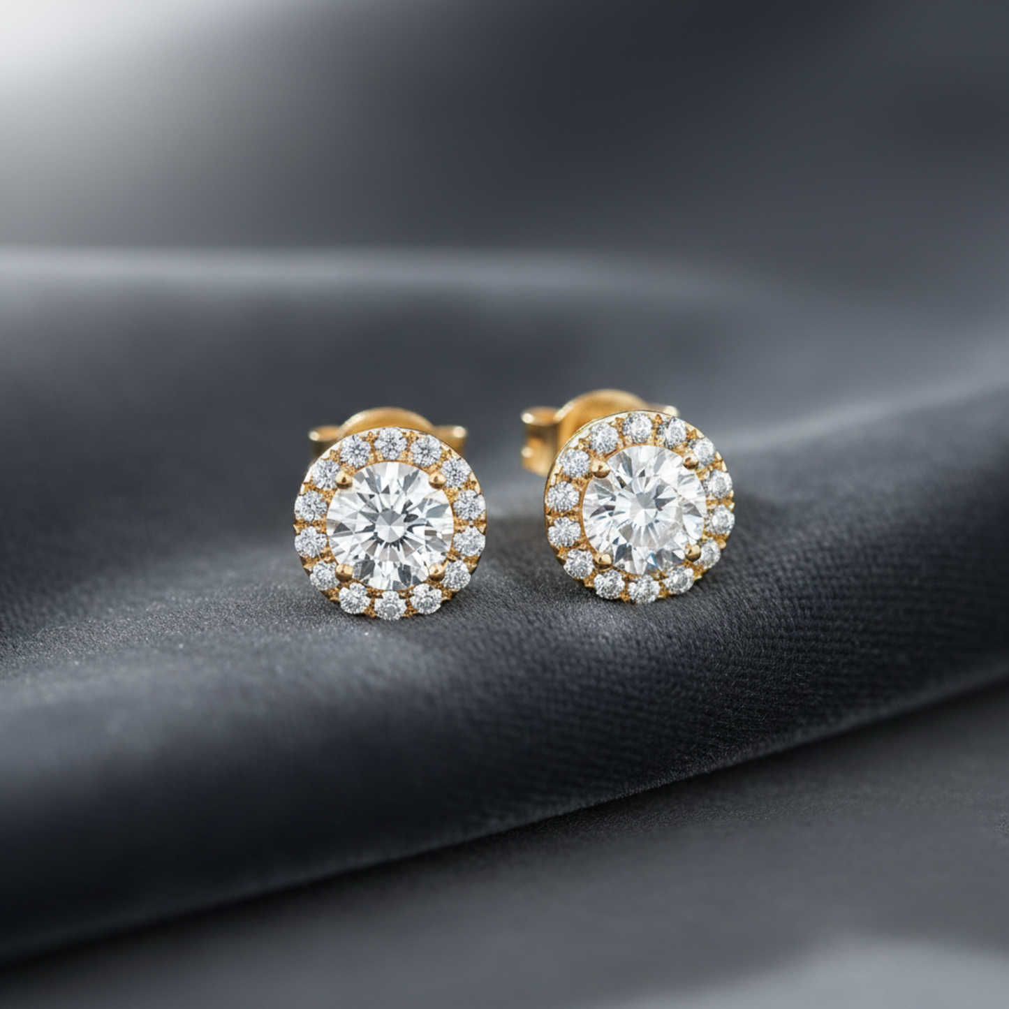 Round Diamond Halo Studs with Prong Setting