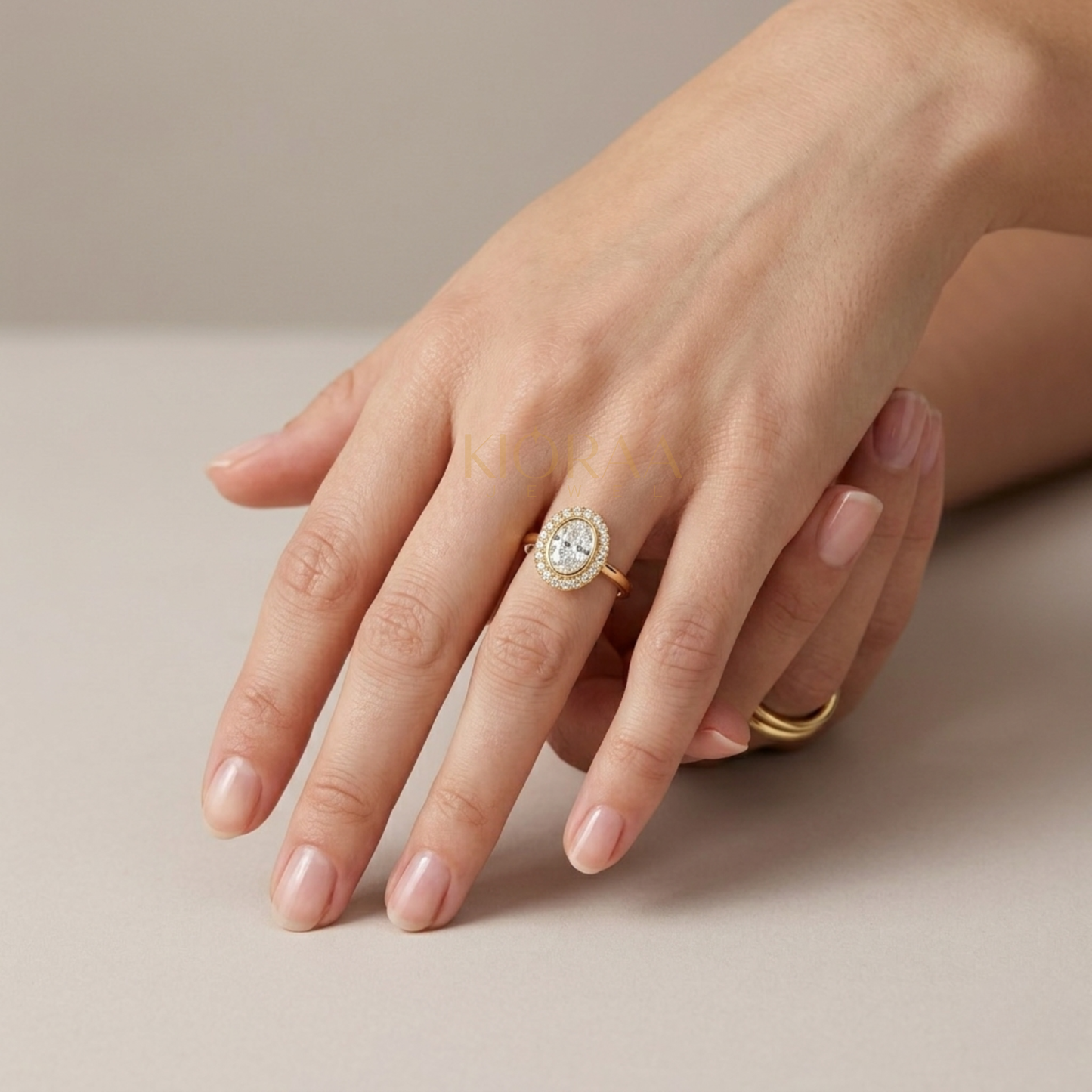 Oval Shape Halo Bezel Set Engagement Ring