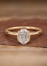 Classic Oval Shape Semi Bezel Set Solitaire Engagement Ring, thumbnail 3