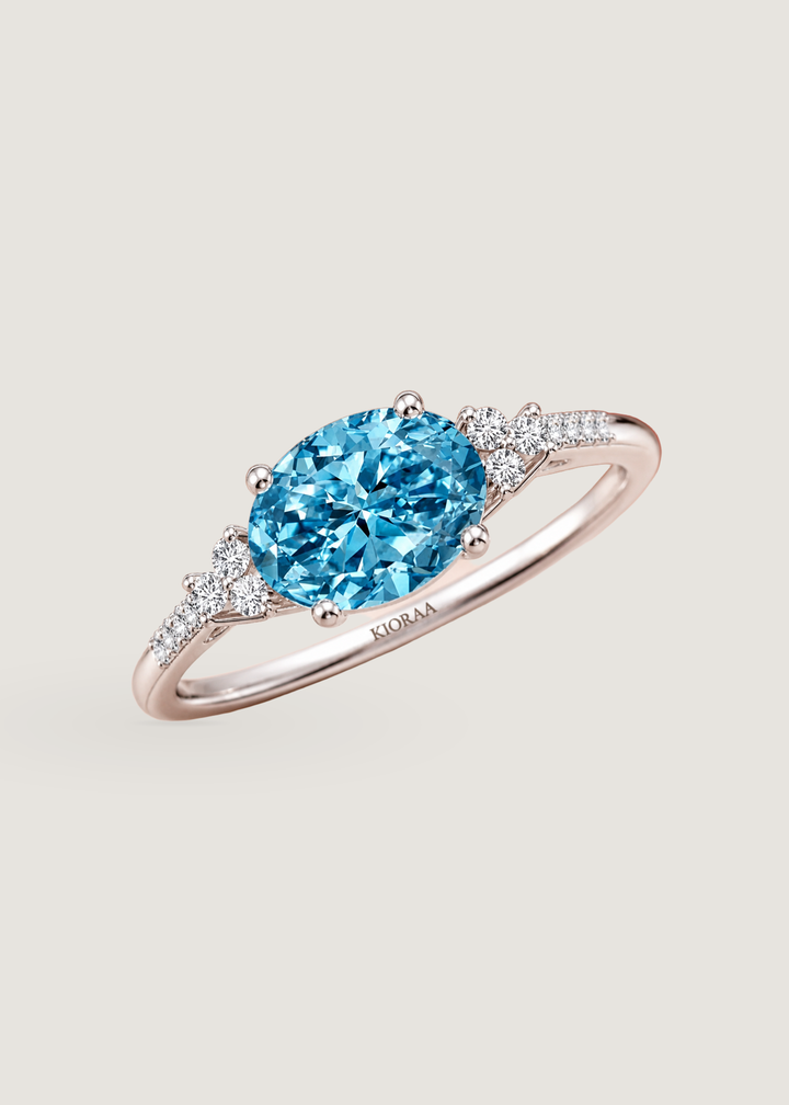 Fancy Blue Oval Cut Diamond Horizontally Set Engagement Ring