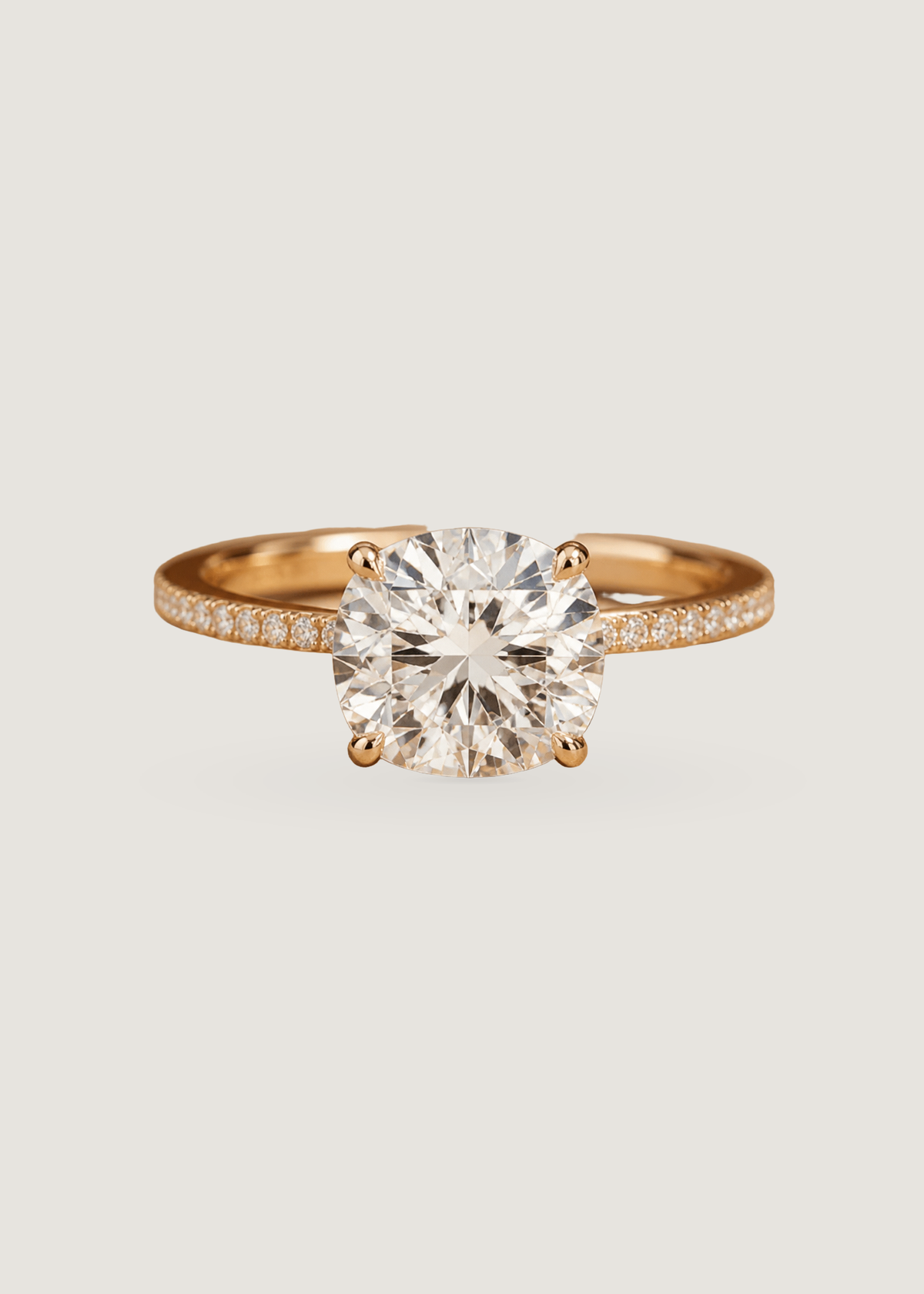 Round Petal Pave Setting Engagement Ring