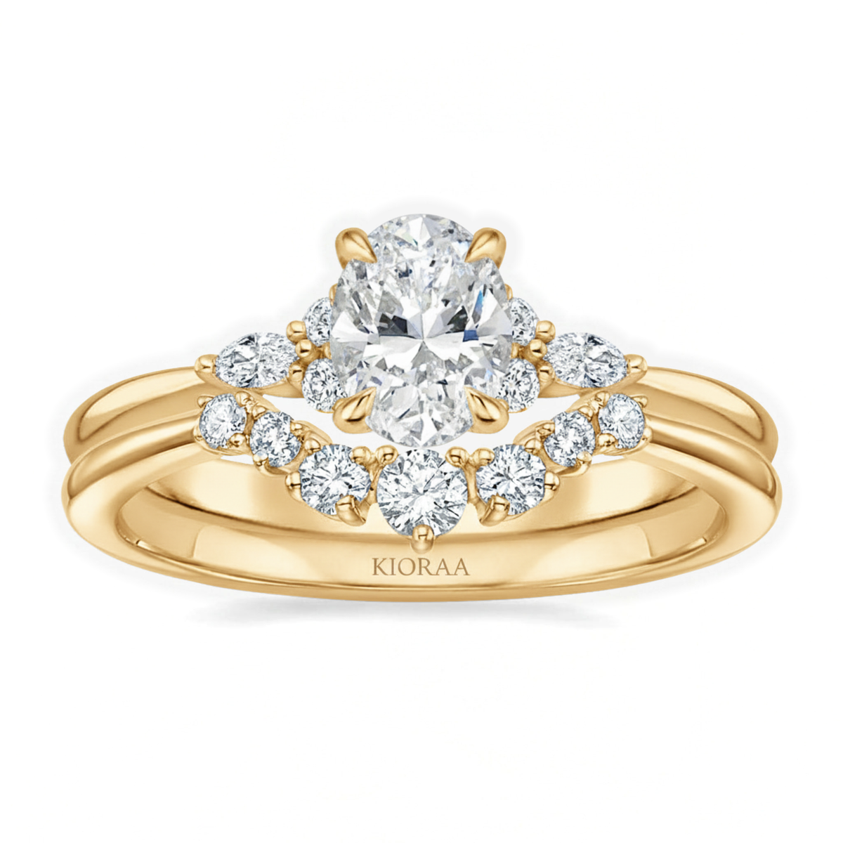 Oval and Marquise Trio Ring with Round Diamond Eternity Wedding Band