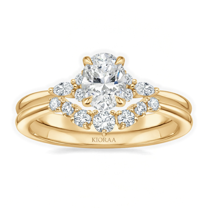 Oval and Marquise Trio Ring with Round Diamond Eternity Wedding Band
