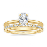 Classic Petal Oval Solitaire Ring with Simple Round Eternity Band, thumbnail 1