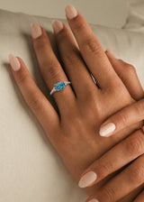 Fancy Blue Oval Cut Diamond Horizontally Set Engagement Ring, thumbnail 2