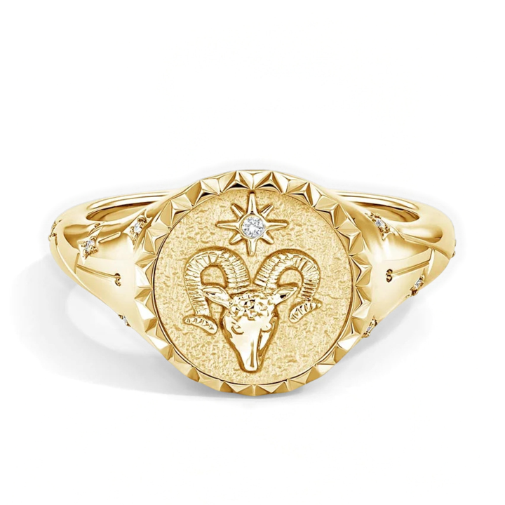 Aries Zodiac Icon Signet Diamond Ring