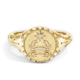 Cancer Zodiac Icon Signet Diamond Ring, thumbnail 1