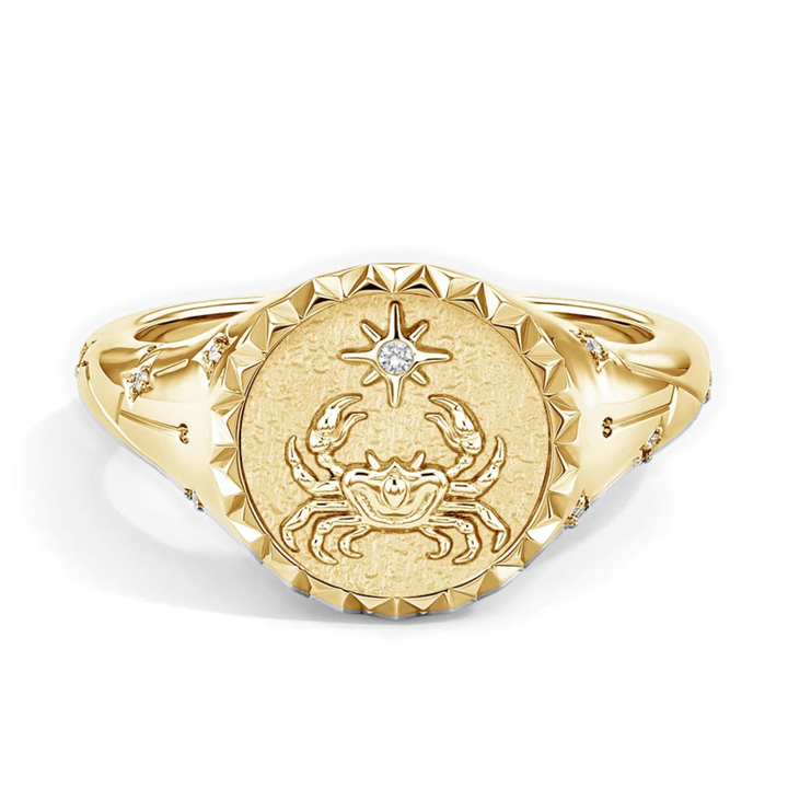Cancer Zodiac Icon Signet Diamond Ring