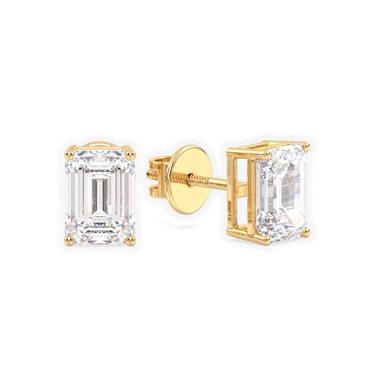 Classic Emerald  Diamond Diamond Solitaire Studs