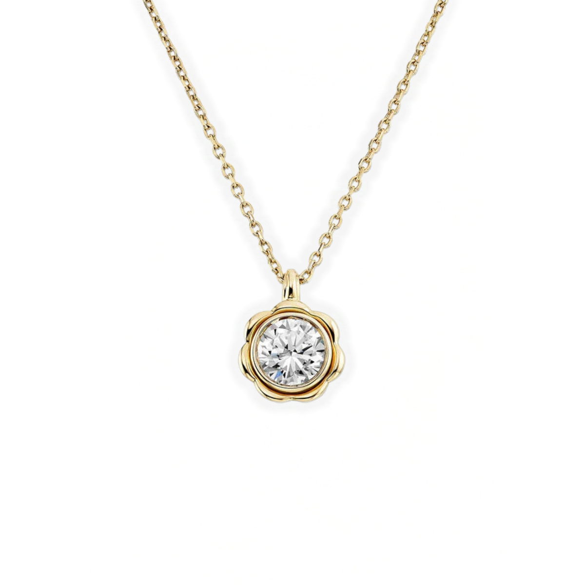 Classic Flower Round Diamond Solitaire Necklace