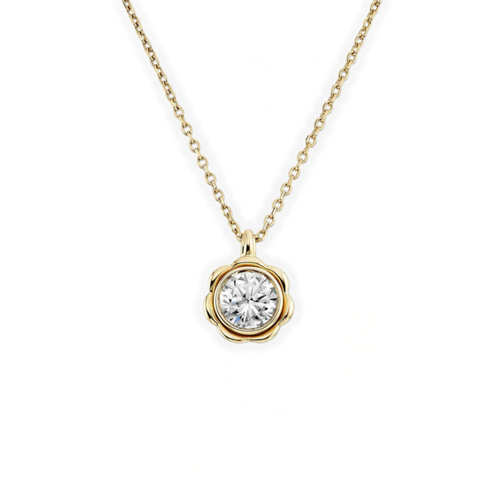 Classic Flower Round Diamond Solitaire Necklace