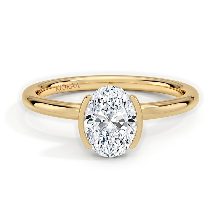 Classic Oval Shape Semi Bezel Set Solitaire Engagement Ring