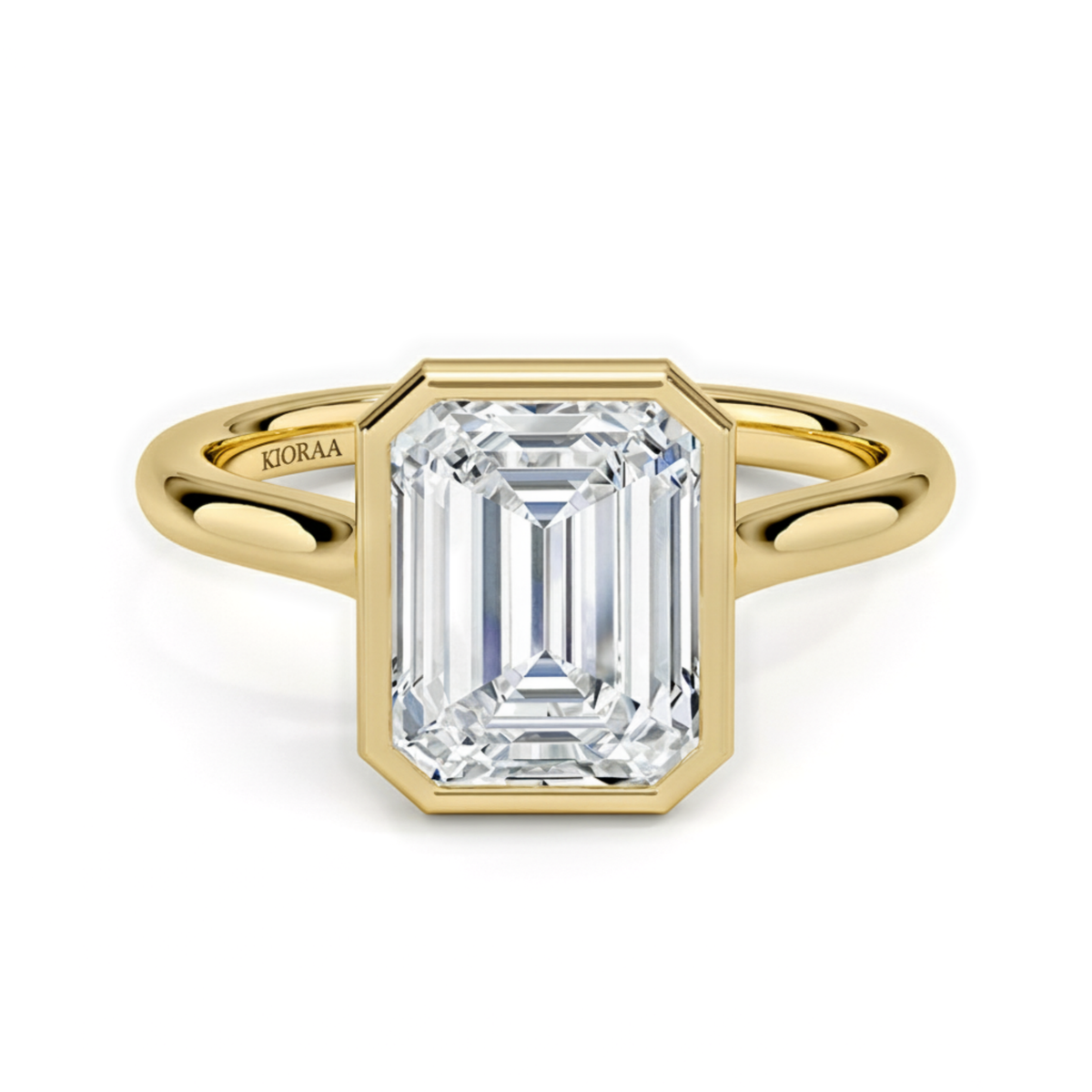 Classic Simple Emerald Bezel Solitaire Engagement Ring