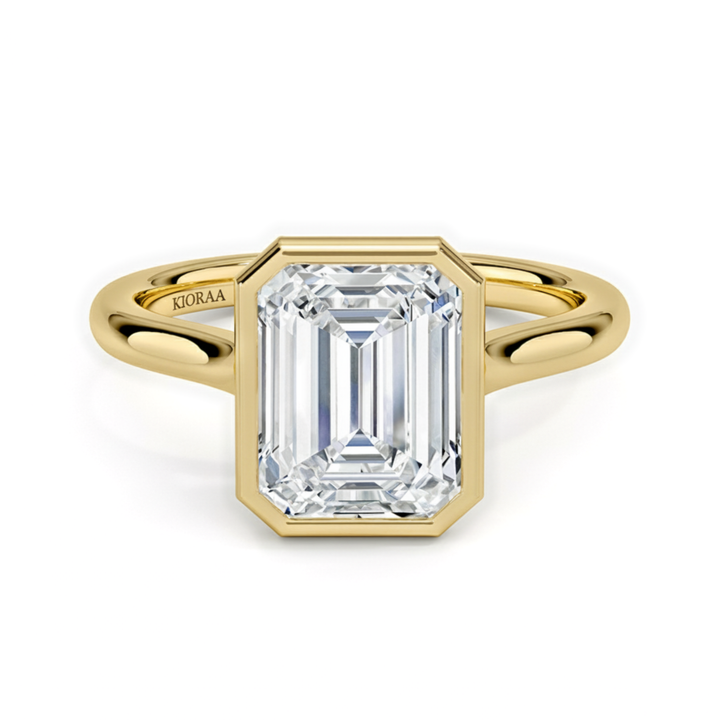 Classic Simple Emerald Bezel Solitaire Engagement Ring
