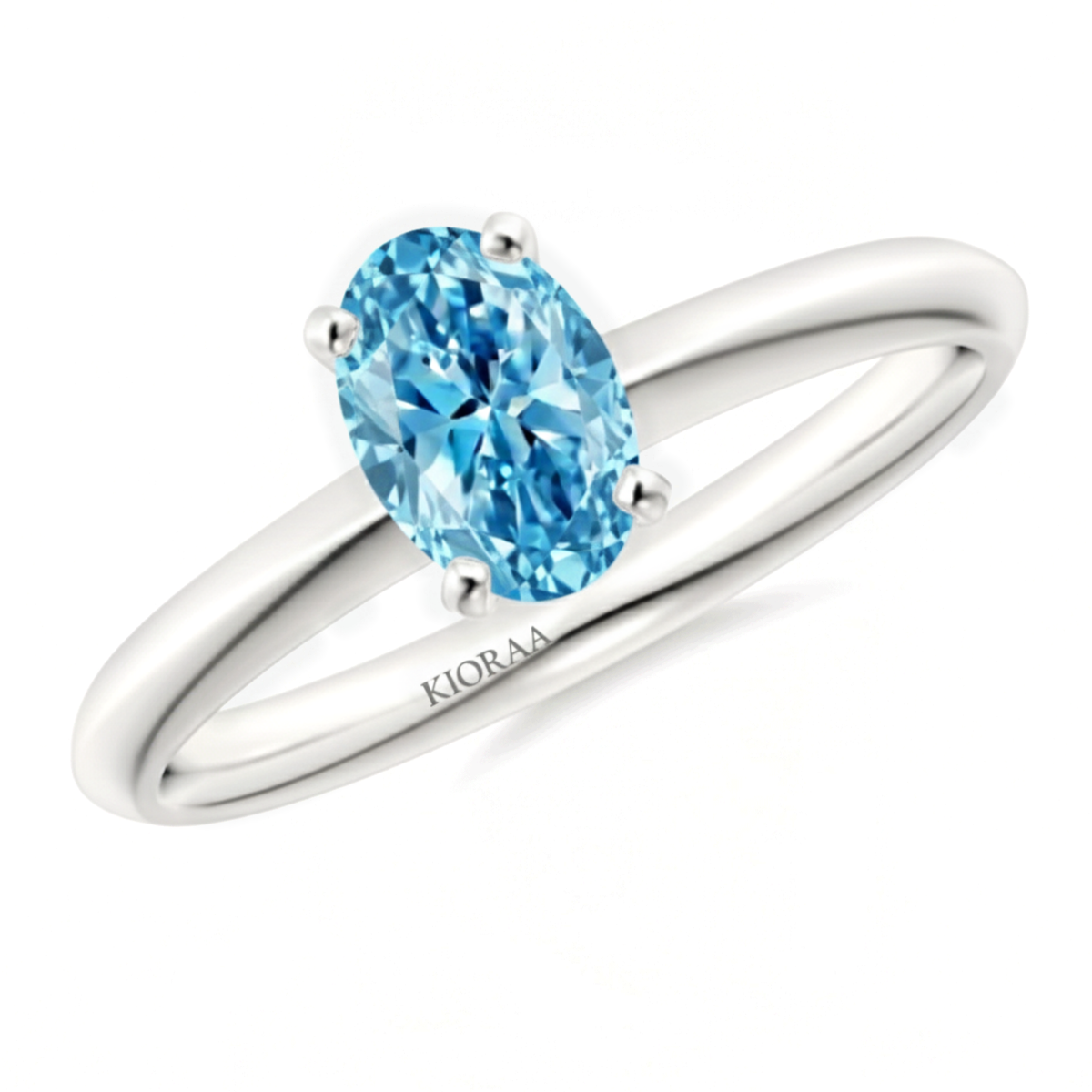 Classic Simple Fancy Blue Oval Knife Edge Solitaire Ring