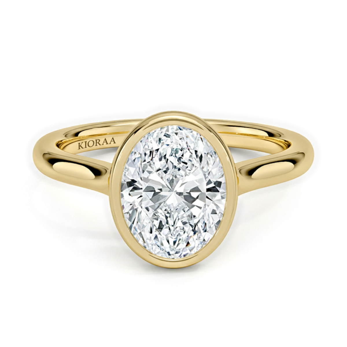 Classic Simple Oval Bezel Solitaire Engagement Ring