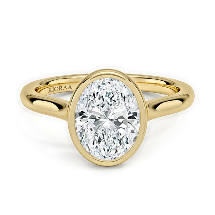 Classic Simple Oval Bezel Solitaire Engagement Ring