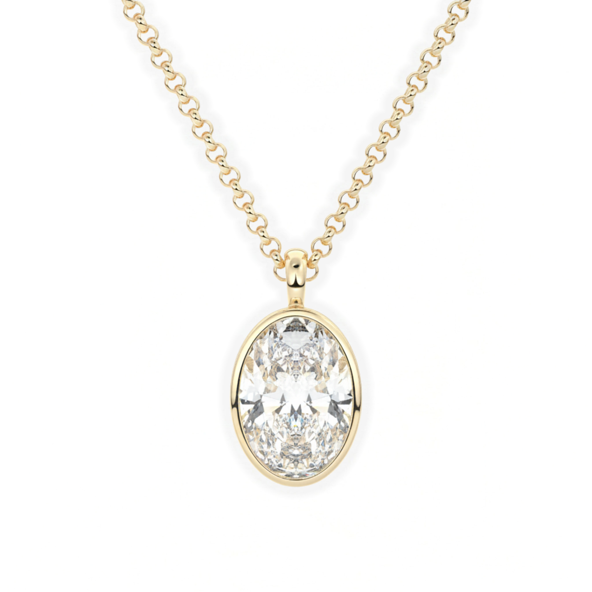 Classic Simple Oval Diamond Bezel Set Solitaire Necklace