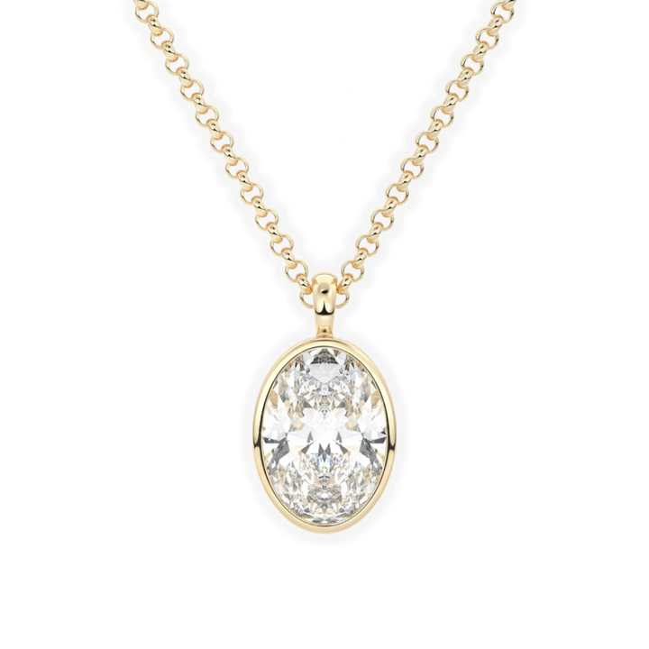 Classic Simple Oval Diamond Bezel Set Solitaire Necklace