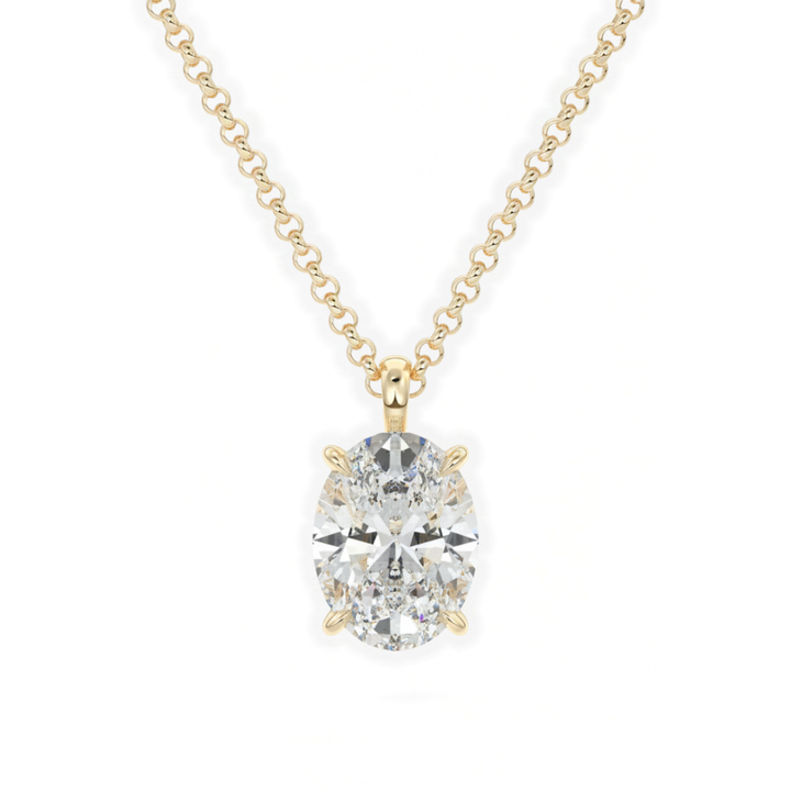 Classic Simple Oval Diamond Solitaire Necklace