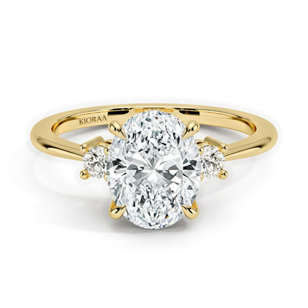 Classic Simple Oval Shape Three Stone Diamond Ring