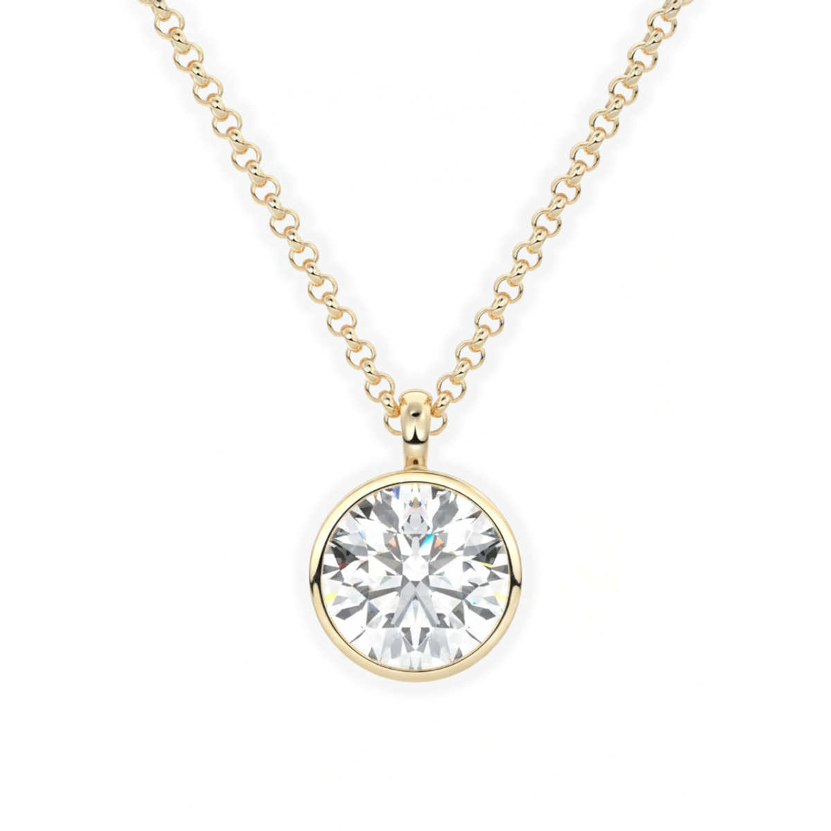 Classic Simple Round Diamond Bezel Set Solitaire Necklace