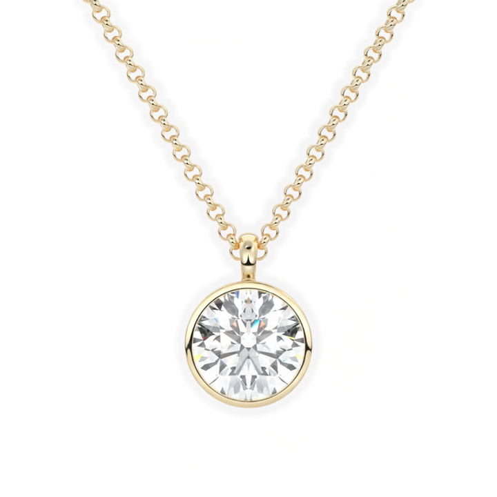 Classic Simple Round Diamond Bezel Set Solitaire Necklace