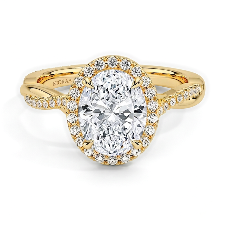 Classic Twist Oval Diamond Halo Engagement Ring