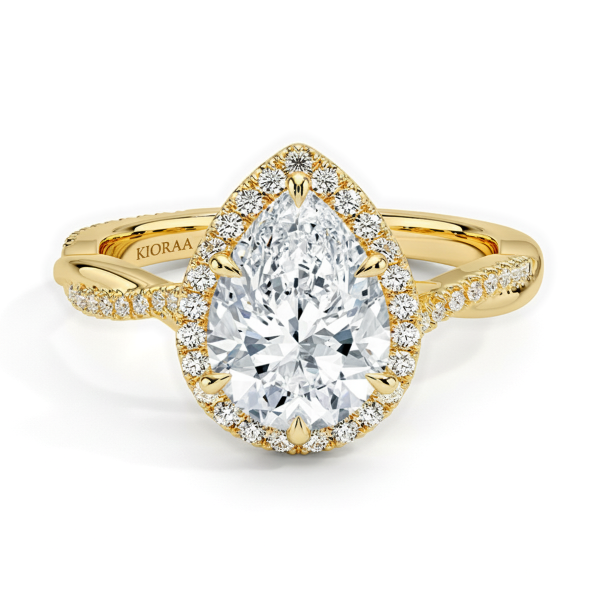 Classic Twist Pear Diamond Halo Engagement Ring