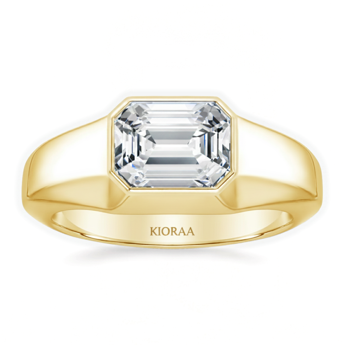 Emerald Cut Bezel Set Men's Engagement Ring
