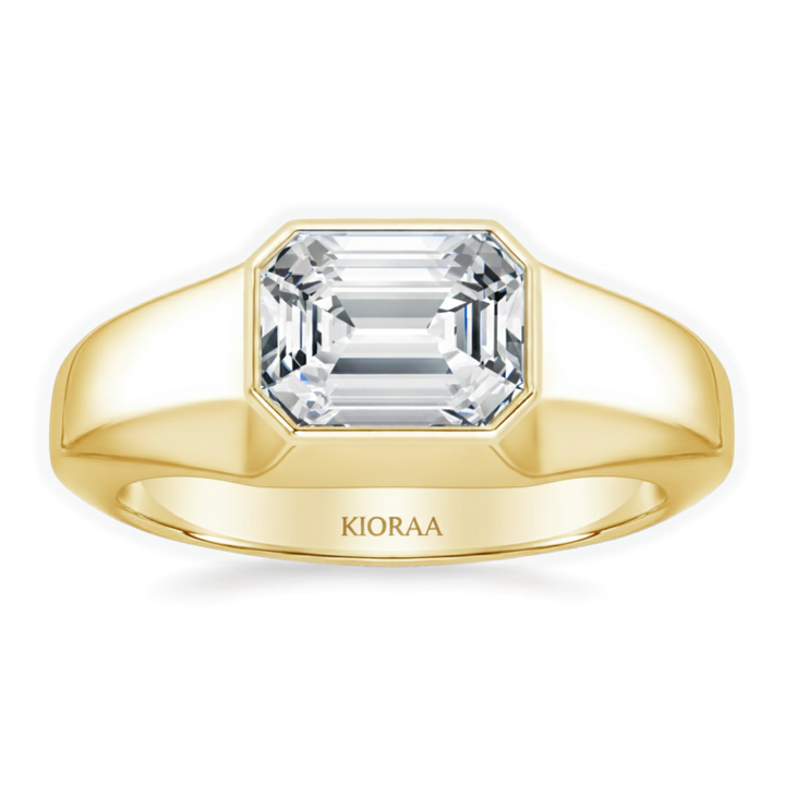 Emerald Cut Bezel Set Men's Engagement Ring