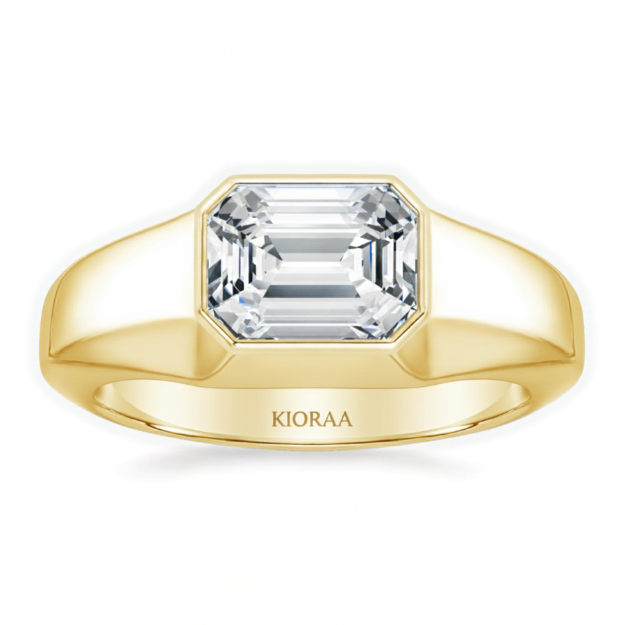 Emerald Cut Bezel Set Men's Engagement Ring