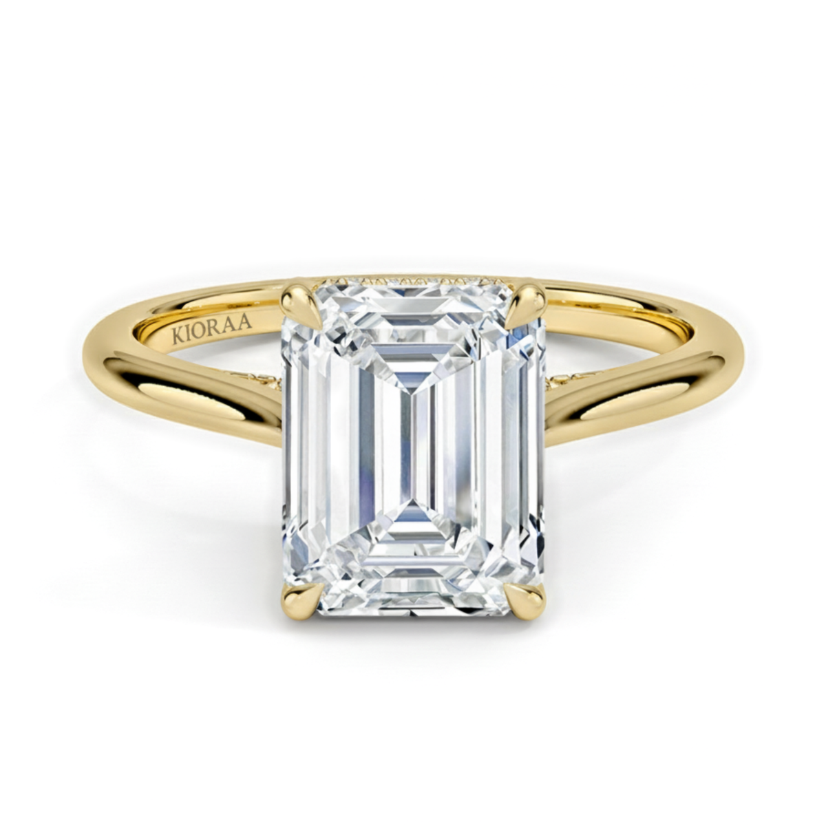 Emerald Diamond Hidden Halo Solitaire Engagement Ring