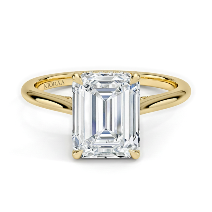 Emerald Diamond Hidden Halo Solitaire Engagement Ring