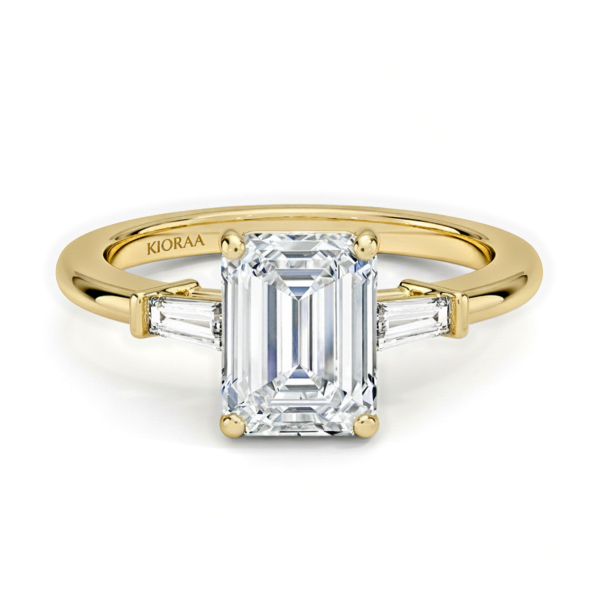 Emerald Shape Tapered Baguette Three Stone Engagement Ring