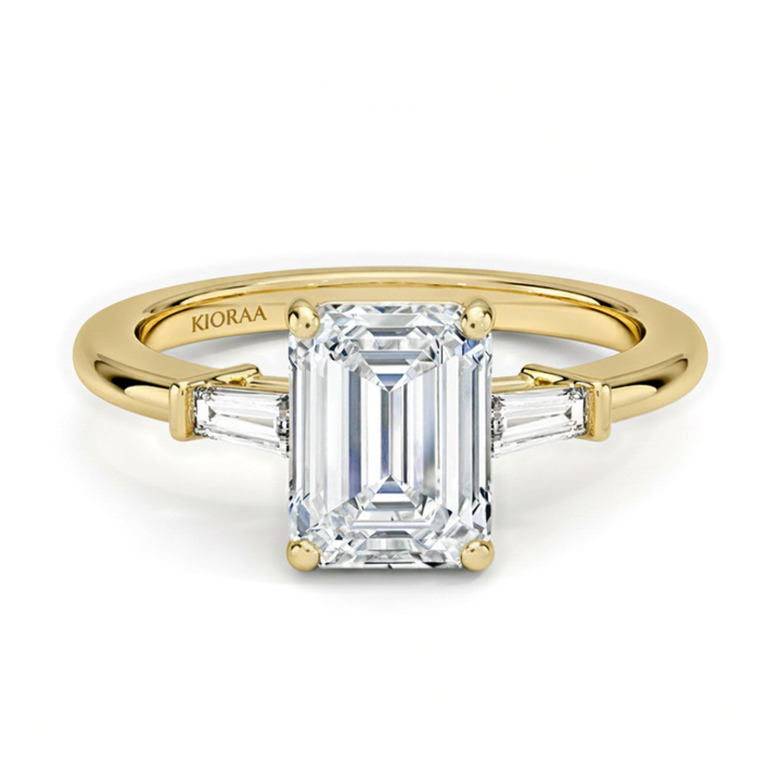 Emerald Shape Tapered Baguette Three Stone Engagement Ring