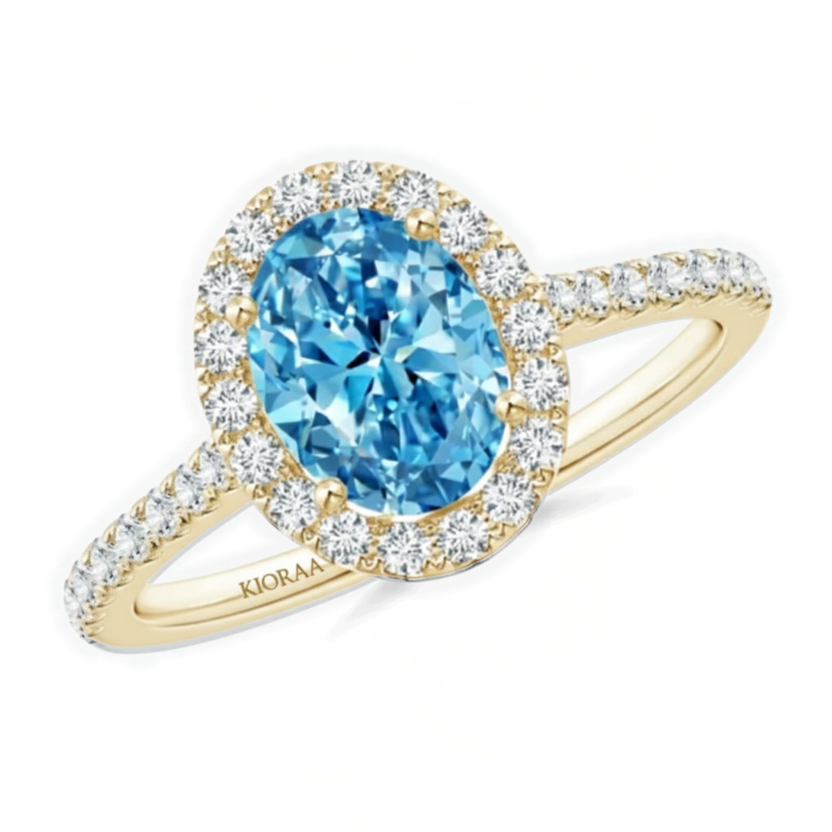 Fancy Blue Oval Cut Diamond Halo Engagement Ring
