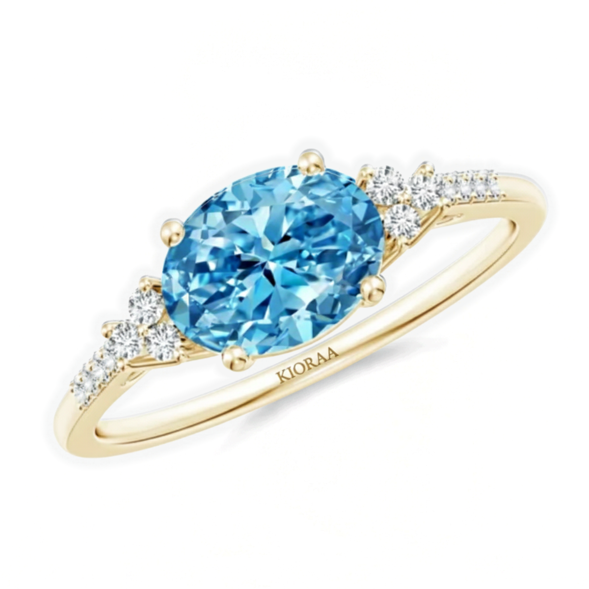 Fancy Blue Oval Cut Diamond Horizontally Set Engagement Ring