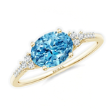 Fancy Blue Oval Cut Diamond Horizontally Set Engagement Ring, thumbnail 1