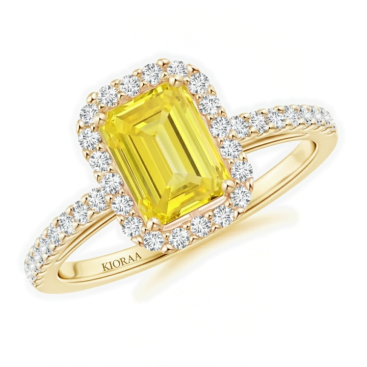Fancy Yellow Emerald Diamond Halo Engagement Ring