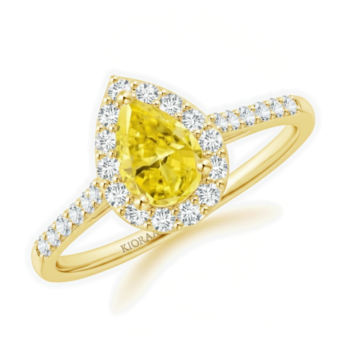 Fancy Yellow Pear Diamond Halo Engagement Ring