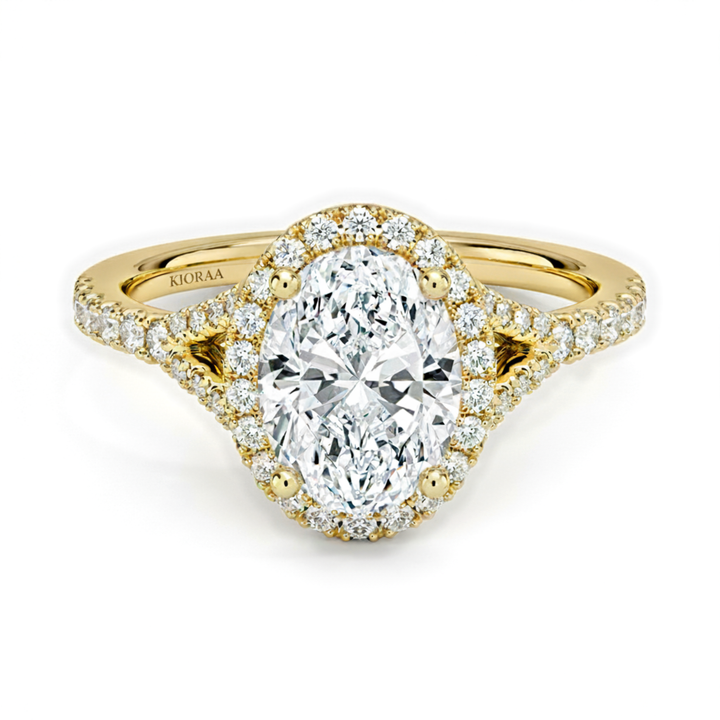 Half Coverage Oval Diamond Halo Engagement Ring
