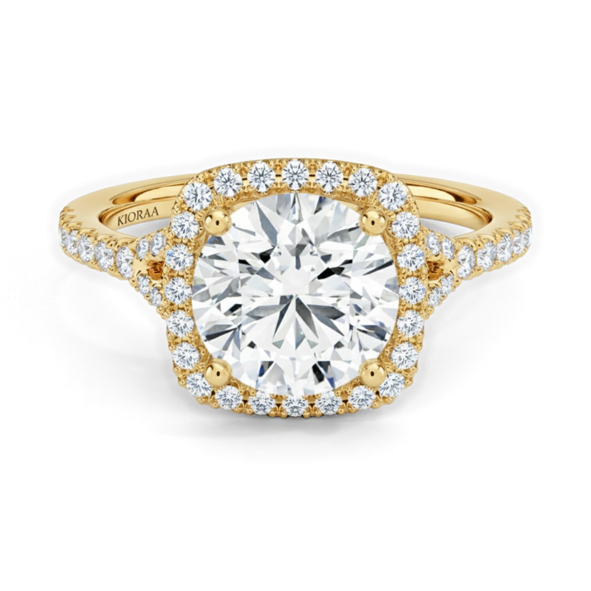 Half Coverage Round Diamond Halo Engagement Ring