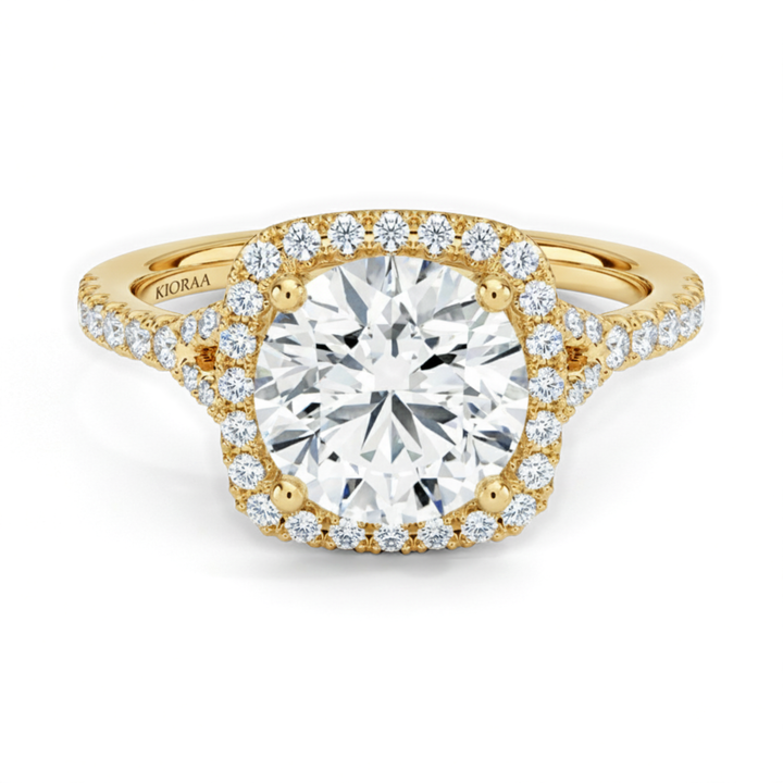 Half Coverage Round Diamond Halo Engagement Ring