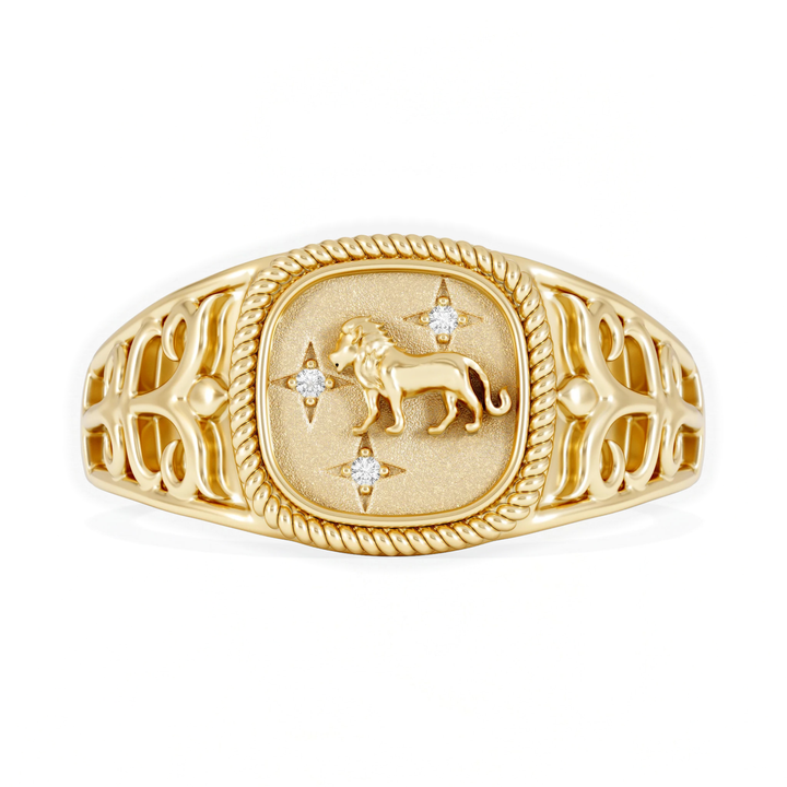 Leo Zodiac Lab Diamond Signet Ring