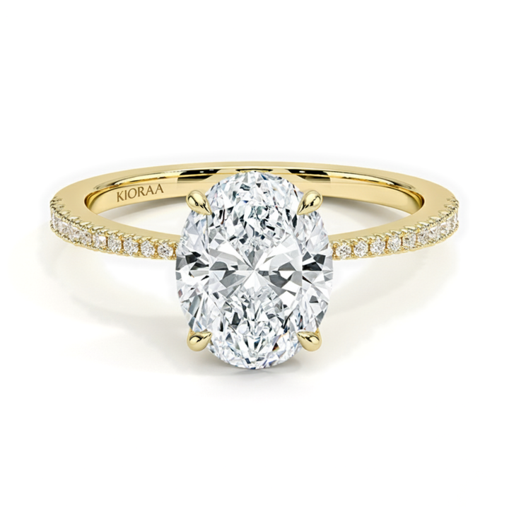 Oval Petal Pave Setting Engagement Ring