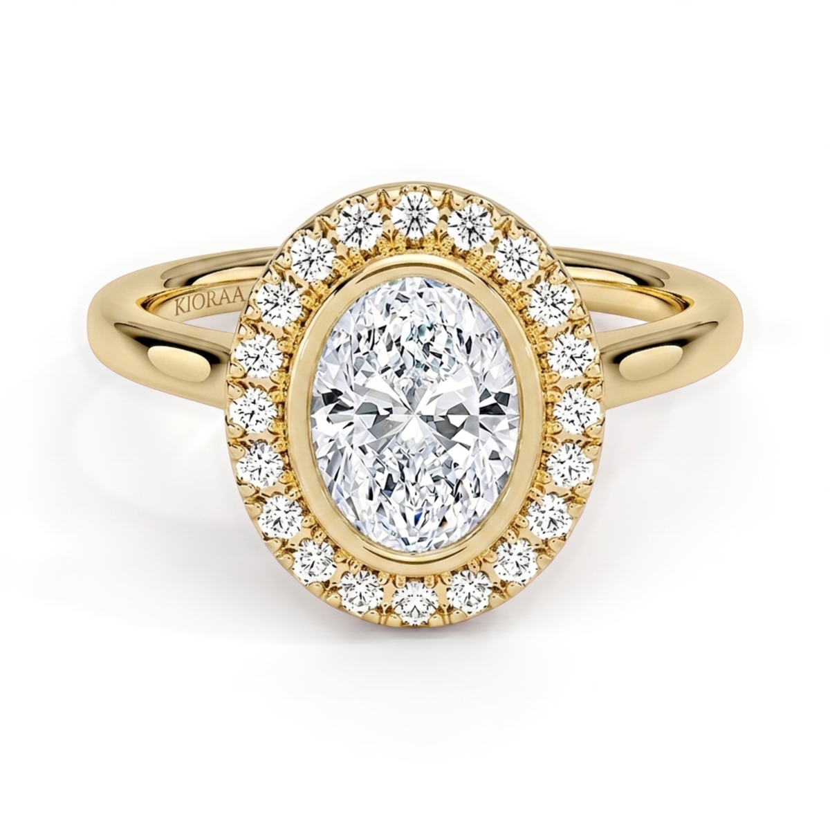 Oval Shape Halo Bezel Set Engagement Ring