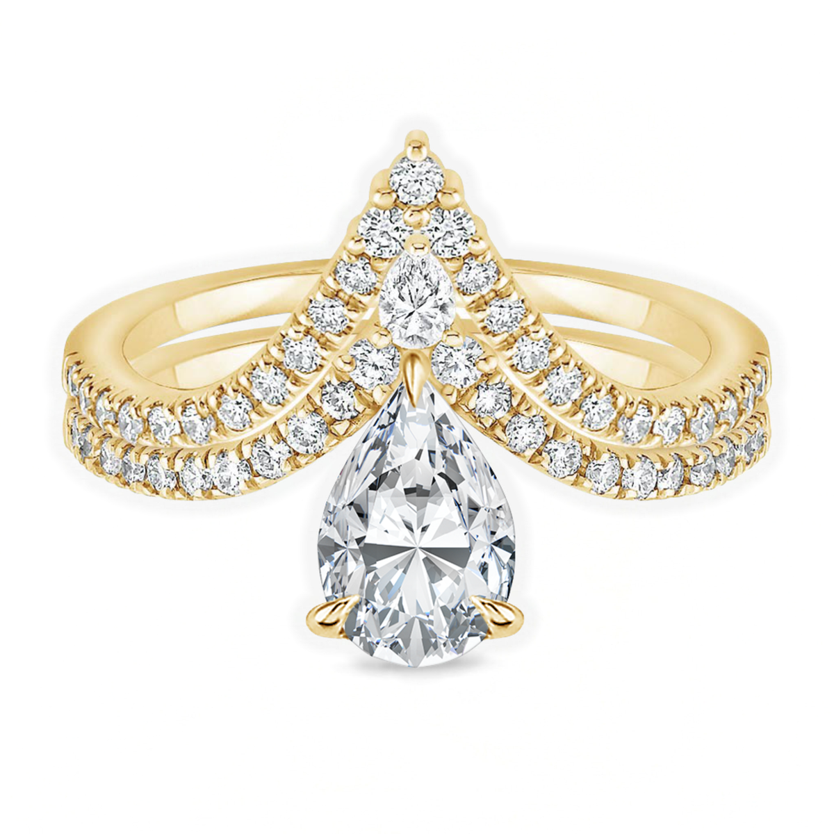 Pear Shape Engagement Ring With Round Cut V Shaped Eternity Wedding Band