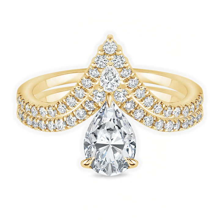 Pear Shape Engagement Ring With Round Cut V Shaped Eternity Wedding Band
